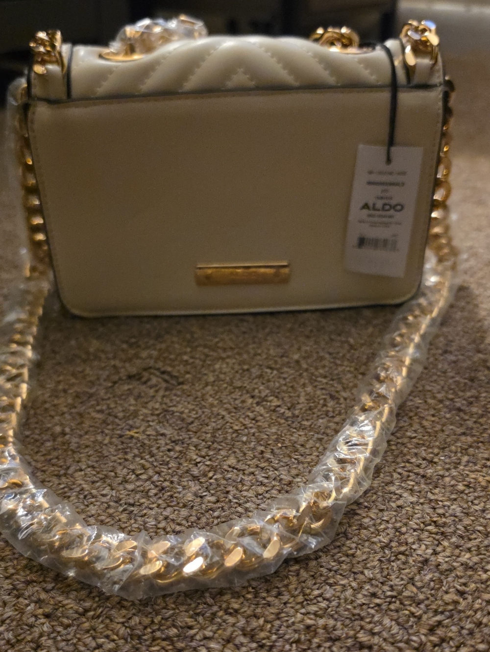 ALDO Cream Quilted Crossbody with Gold Chain